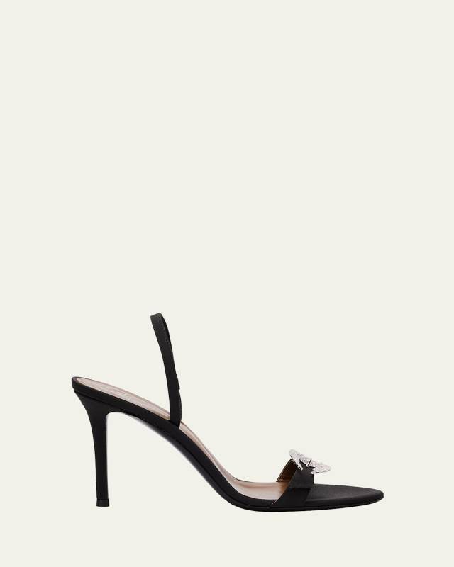 Marielena Silk Crystal-Buckle Slingback Sandals